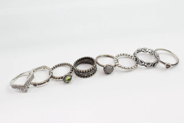 22 Pandora Sterling Silver Rings Birthstone Heart Stone Set x 8 (20g)