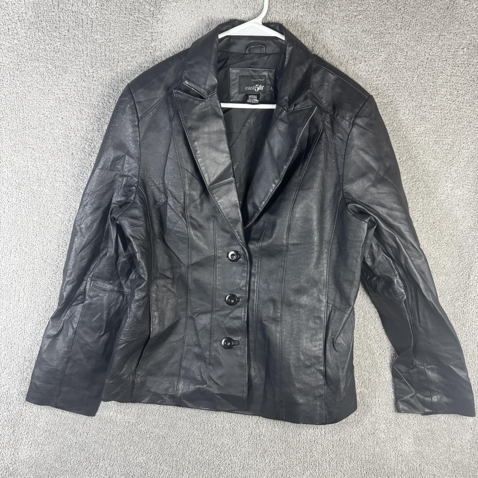 East 5th Leather Blazer Jacket Womens Large Black Single Breasted Lined Pockets