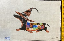 Hand Painted Needlepoint Canvas Halloween Dachshund Witch 18 Ct Mono