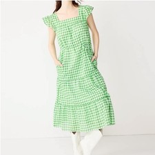 Draper James Midi Sun Dress Green White Medium NWT
