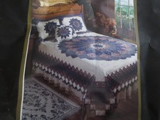 NEW C&F Hand Stitched DAHLIA Cotton PATCHWORK 105"x 92" KING QUILT w/2 SHAMS