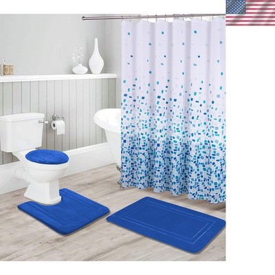 Versatile 16pc Bathroom Accessory Set - Non-Slip, Machine Washable, Royal Blue