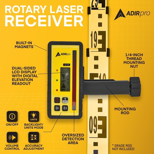 Adir Universal Rotary Laser Detector with Rod Clamp, Digital Laser Receiver w... - Picture 2 of 9