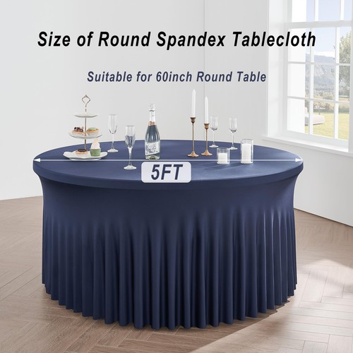 Htper 8 Pack Navy Blue Spandex Round Tablecloths for 60 inch Table Wrinkle Fr... - Picture 6 of 7