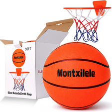 Indoor Silent Basketball Size 7 with Hoop 29.5" Airless Foam Ball for Quiet