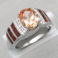 8x10 Simulated Citrine Mexican Brown Fire Opal CZ Silver Jewelry Ring Size 7 8 9