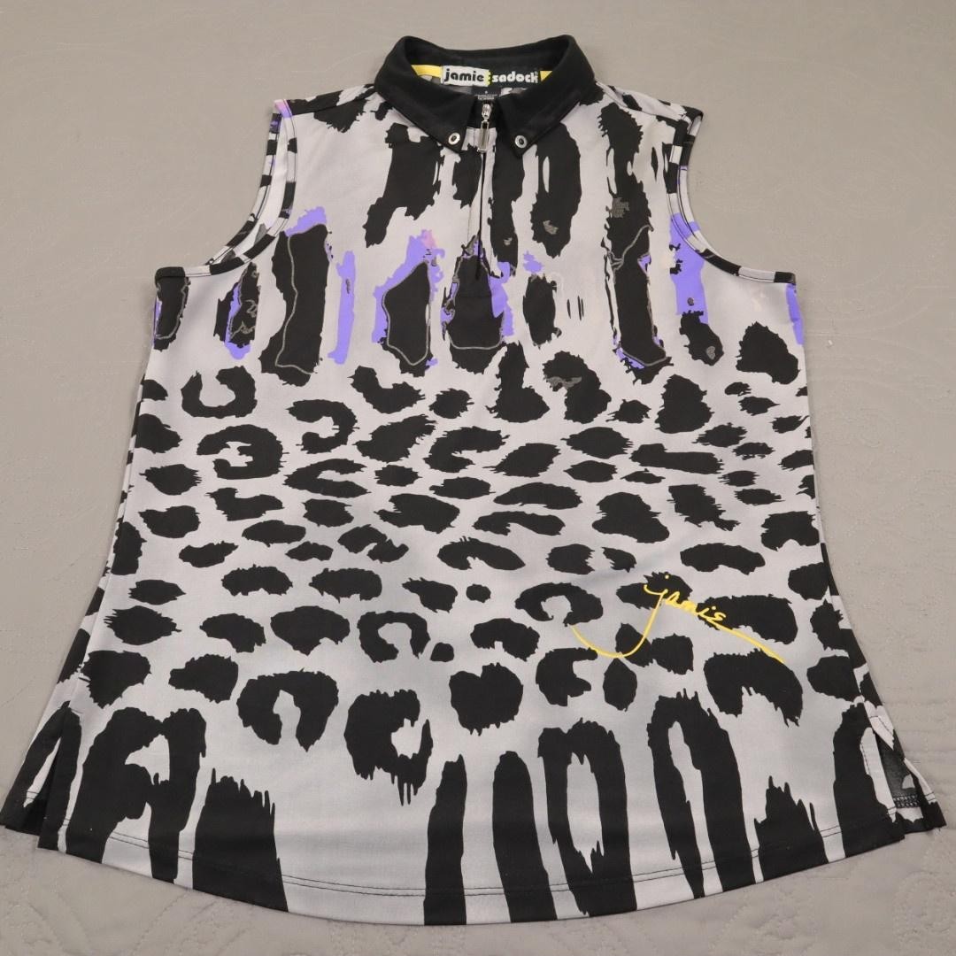 Jamie Sadock Polo Shirt Womens Small Gray Animal Print Sleeveless Golf Stretch