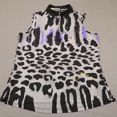 Jamie Sadock Polo Shirt Womens Small Gray Animal Print Sleeveless Golf Stretch