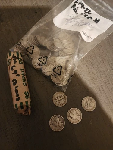 Mercury Dimes $10 Face Value 90% Silver 2 Rolls 100 Coin Bulk Lot