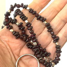 Vtg Genuine Red Garnet Nugget Sterling Silver Beaded Ring Pendant Necklace 20  