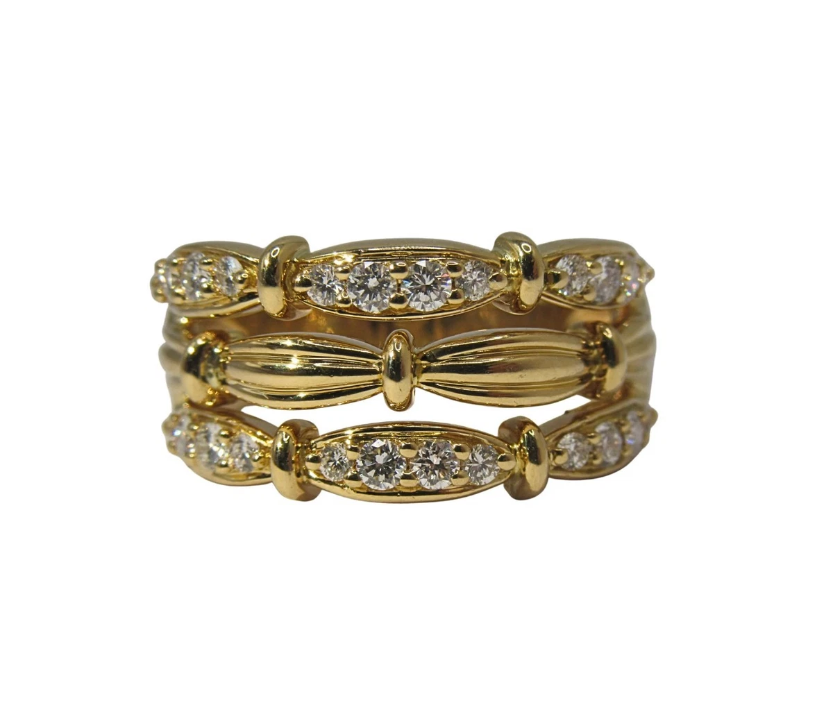 Tiffany & Co. 18K Yellow Gold 1992 Vintage Diamond 3 Row Band Ring