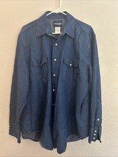 Wrangler Men's Classic Denim Western Snap Shirt - Dark Wash Denim