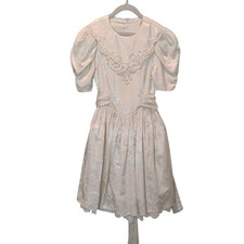 Vintage 80s Jessica McClintock Girls Sz 8 Cream Lace Crochet Formal Dress