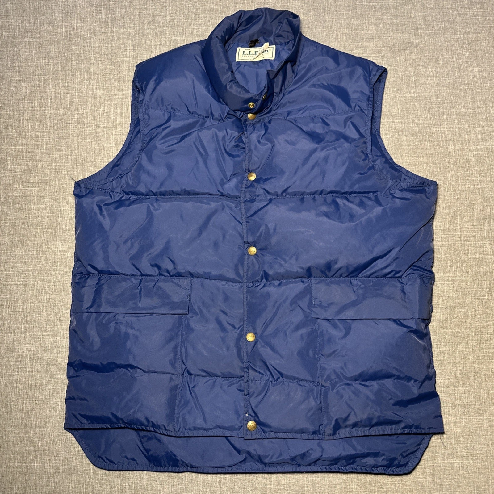 Vintage LL Bean Goose Down Vest Mens L Blue Puffer Snap Button USA Made 90s 80s