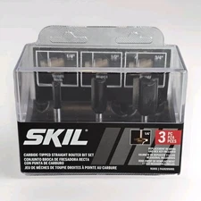 SKIL Router Bit Set 91001 Tipped Straight 3 Piece Includes 1/4" 1/2" 3/4" Bits 