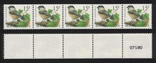 Belgium Willow Tit Bird  Mesange boreale  15f Coil stamp Strip 1997 MNH