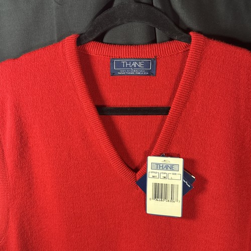 THANE 100% Orlon Acrylic USA Men Sleeveless Heather Red Knit Vest Sz Large NWT - Picture 2 of 8