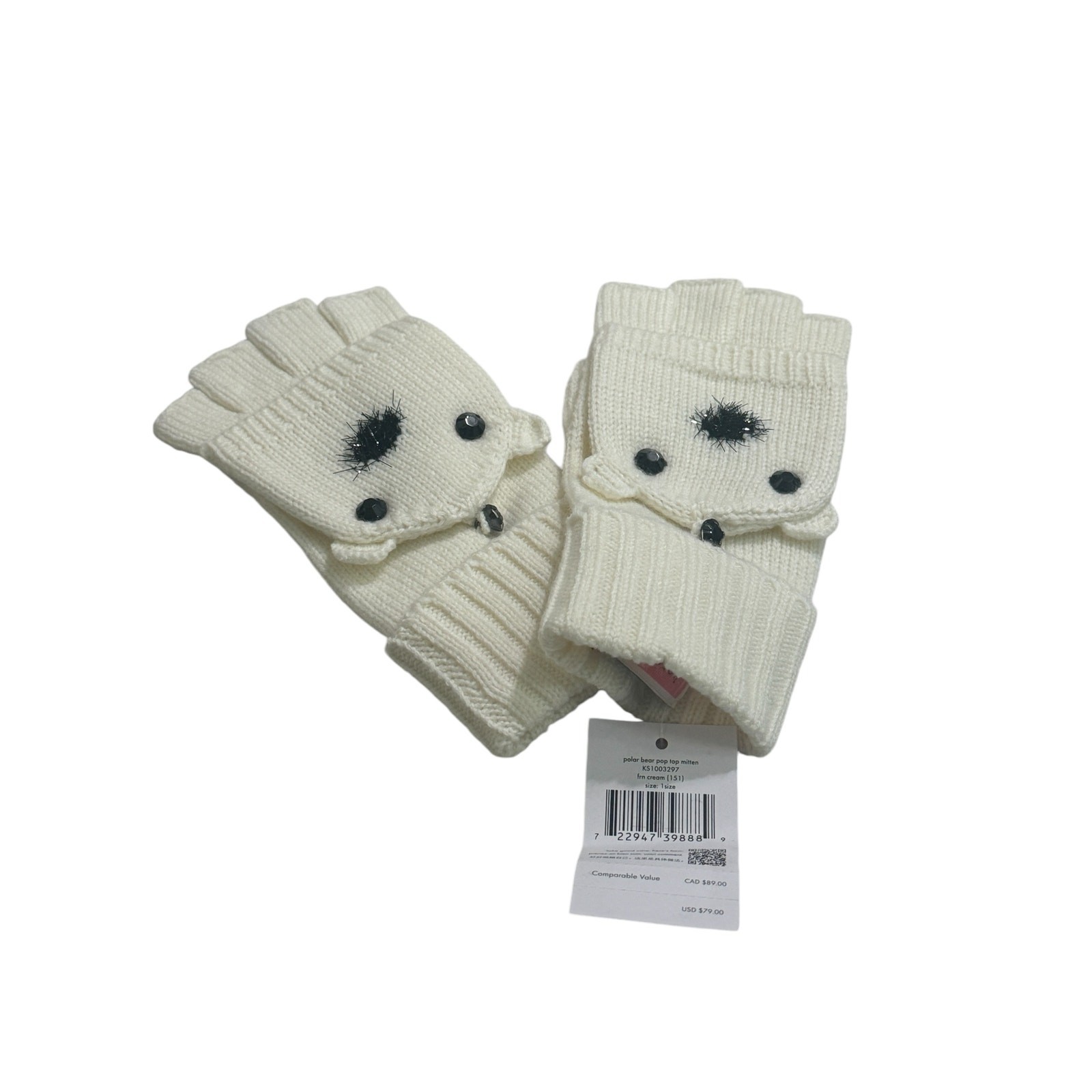 Kate Spade Gloves Polar Bear Pop Top Gloves Fingerless Mittens Merino Wool Gift