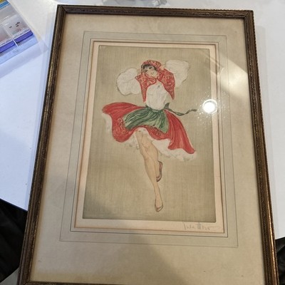 Original Art Deco Val s Moro  Hand Colored Etching  Italian Girl  WOW
