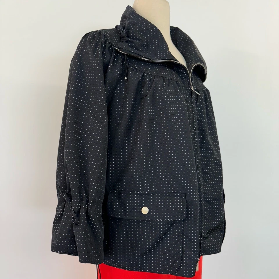Chaqueta de Lluvia Ligera Armani Collezioni Cremallera Completa Negra Blanca Lunares Talla 6 Foto 3 de 4