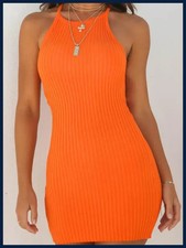 Sexy Rib Stripe Backless Sleeveless Bodycon Dress Women Solid Color Skinny