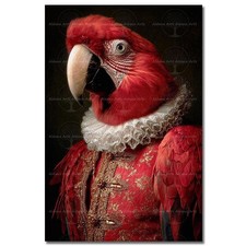 VICTORIAN RED MACAW ART PRINT, Animal Bird Decor, Fantasy Gothic Parrot Poster