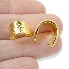 4 Gold Distressed Pinch Bails, Hammered DIY Pendant Hangers for Jewelry Making