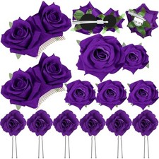 12 Pieces Rose Flower Hair Clip Rose Brooch Floral Clips Mexican Flower Purple