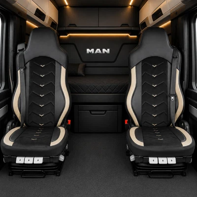 Housses de siège pour MAN TGX TGS TGM TGL 2015-2020 en cuir/Alcantara beige - Photo 1/4