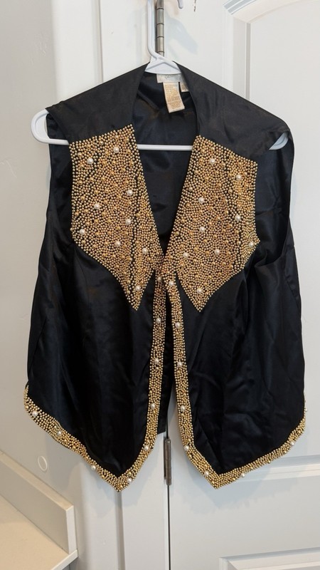 Apart Black Gold Embellished Arabian Polyester Vest Size 16 Made in Hong Kong