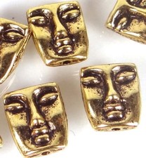 10 Meditator Pray Face Head Beads Antique Gold Pewter Spiritual 12x10mm