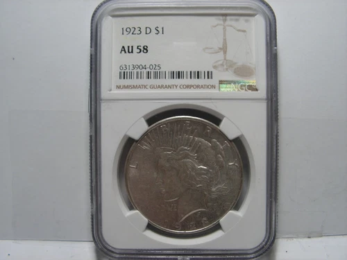 1923 - D  Peace Silver Dollar, NGC AU58