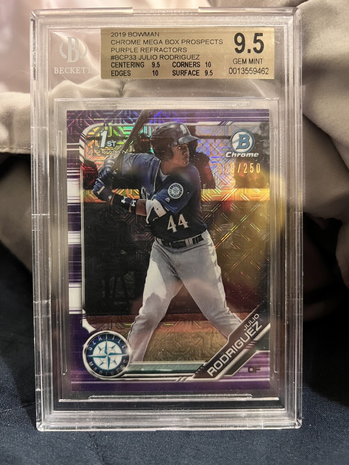 2019 Bowman Mega Box JULIO RODRIGUEZ Chrome Purple Refractor 029/250 BSG 9.5