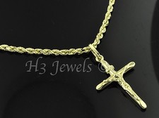 14k solid yellow gold hollow rope chain necklace cross pendant 3580 4.80gr 18in