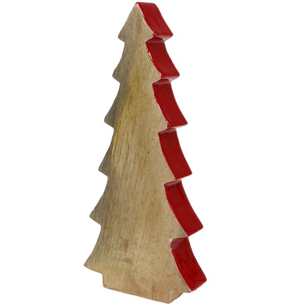 Weihnachtsdeko Tannenbaum Aus Holz, Rot, Natur 28Cm, Dekorative Weihnachtsfigur-image