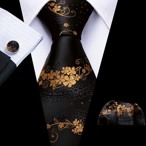 Barry Wang Mens Tie Paisley Floral Solid Necktie Hankie Cufflinks Set Wedding - Picture 109 of 259