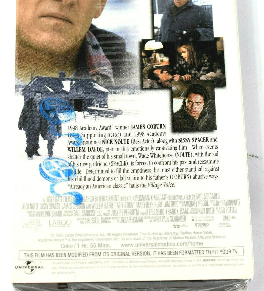1999 Affliction Movie VHS Nick Nolte Sissy Spacek Watermark Factory Sealed - Image 3 of 4