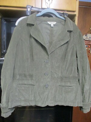 ST JOHN'S BAY PXL OLIVE GREEN CORDOROY 3 BUTTON JACKET W 2 FRONT POCKETS NICE