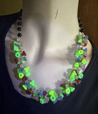 Vintage Obst Salat Uran Glasperlen Rosa Grün Blume Verdrahtet 19 " Halskette