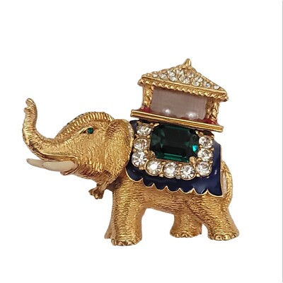 Ciner Gold Tone Rhinestone Faux Pearl Maharaja Howdah Elephant Brooch K744