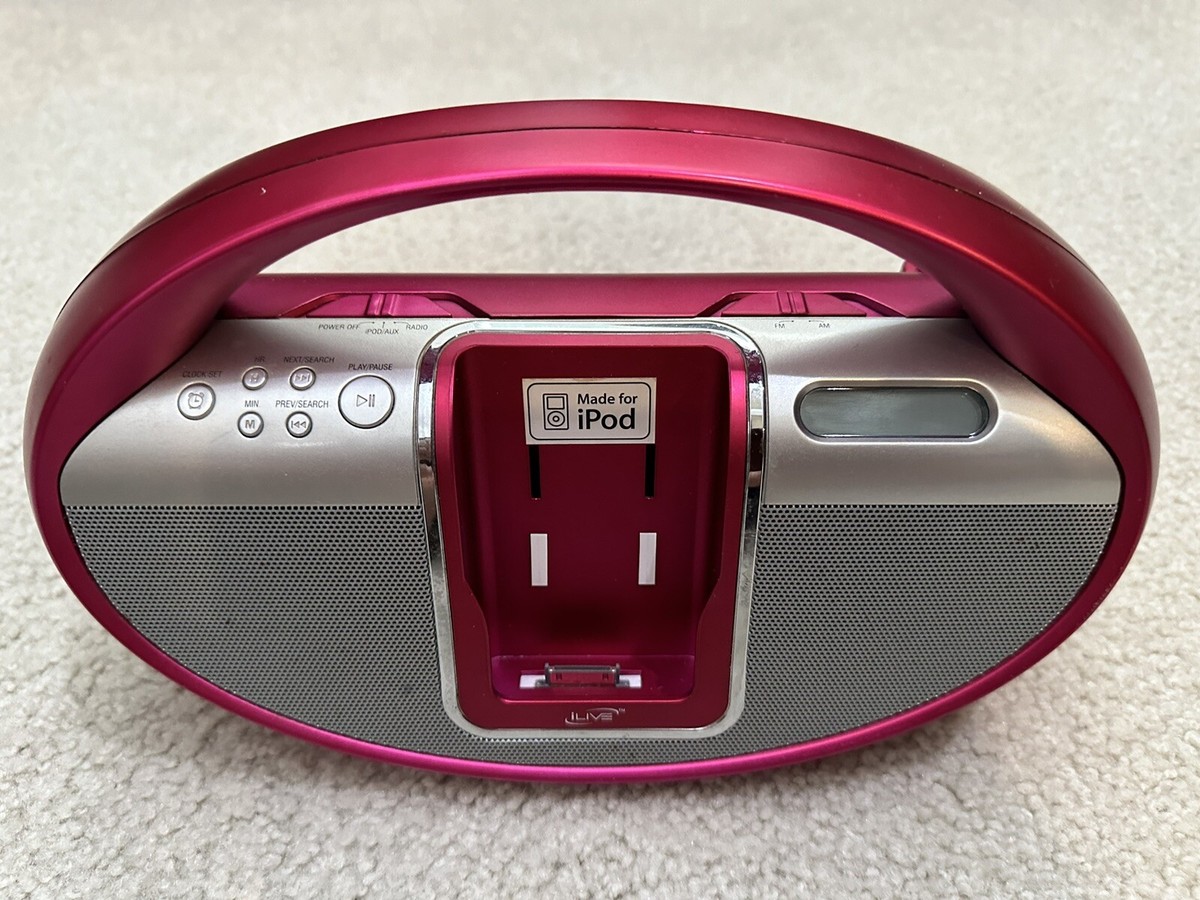 ILIVE Portable Docking System IBR2807DP PNK AM/FM Radio Boombox iPod Dock