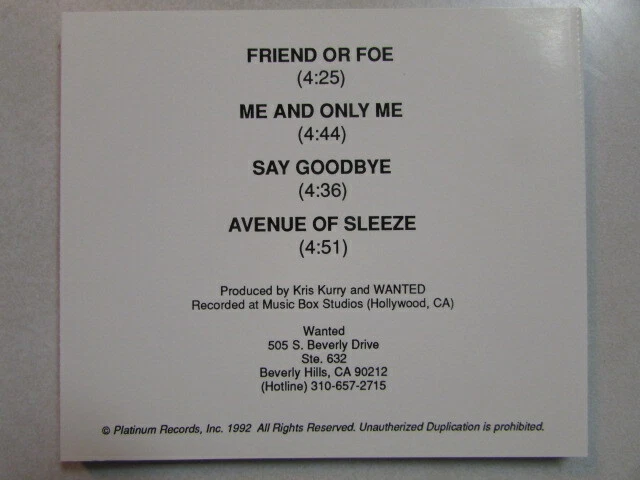 Wanted S/T Self Titled 4 Trk CD 1992 Platinum Label Indie Hard Rock Megarare OOP - Imagem 2 de 4