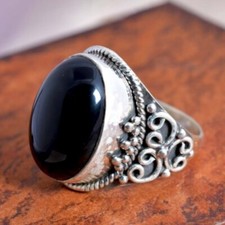 925 Sterling Silver Oval Shaped Black Onyx Handmade 100 GENUINE Ring