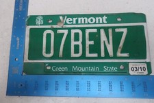 Vermont VT License Plate Tag Vanity 2010 10 2007 07 Mercedes Benz 07BENZ