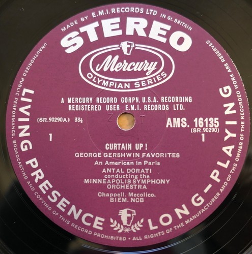 AMS 16135 Curtain Up! Gershwin Favourites Dorati NEAR MINT Mercury SR90290 - Picture 3 of 5