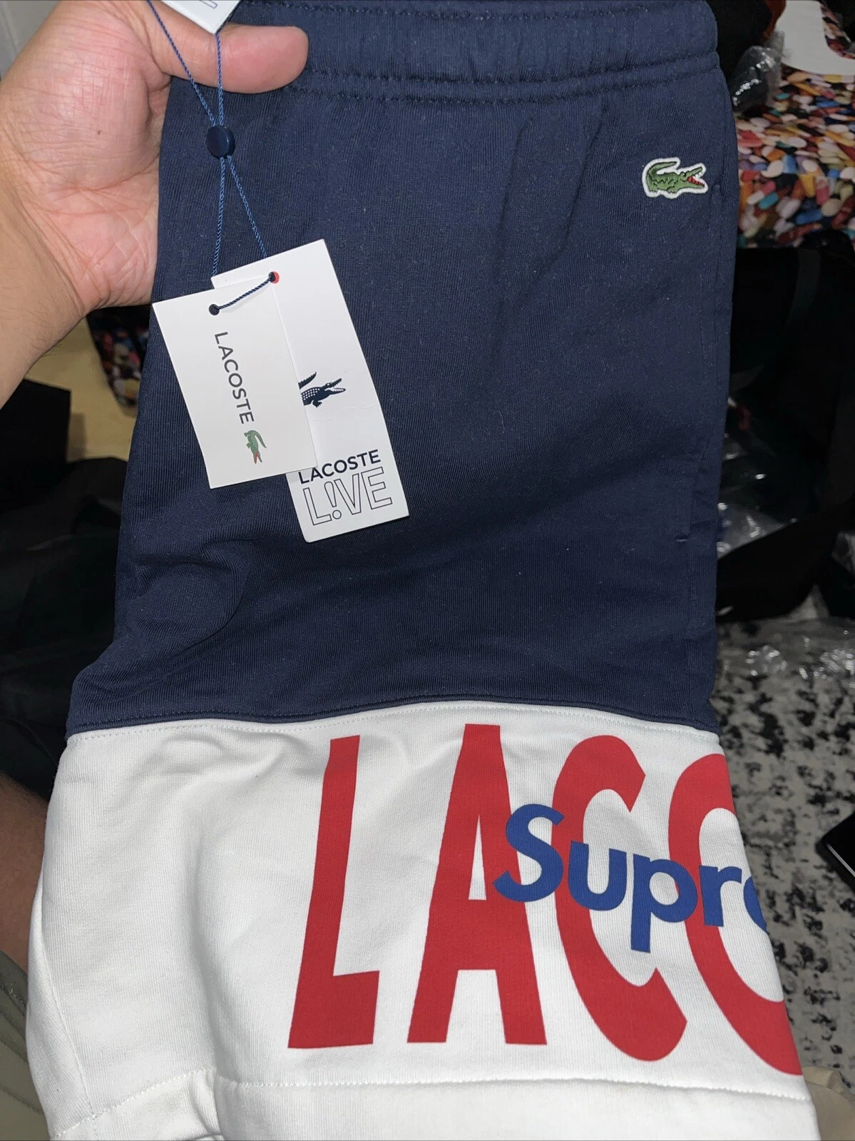 Short panneau latéral Supreme x Lacoste FW19   Marin moyen neuf
