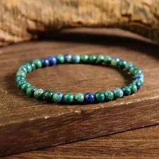 Azurite Malachite Gemstone Stretch Dainty Bracelet Minimalist 4mm Round Beads