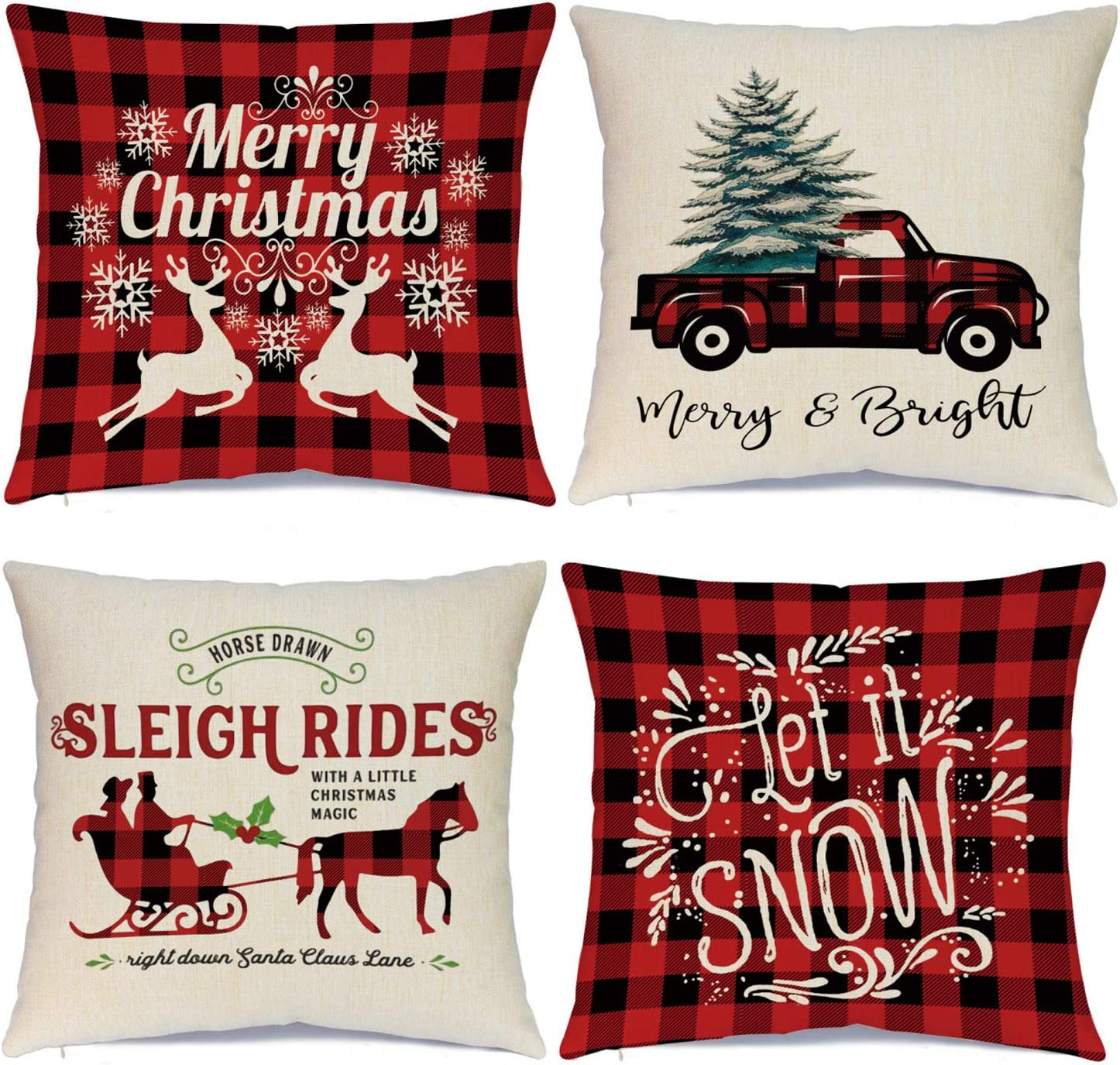Set of 4 Christmas Pillow Covers 18x18 Xmas Cushion Case Decor for Festive Holiday Style-image
