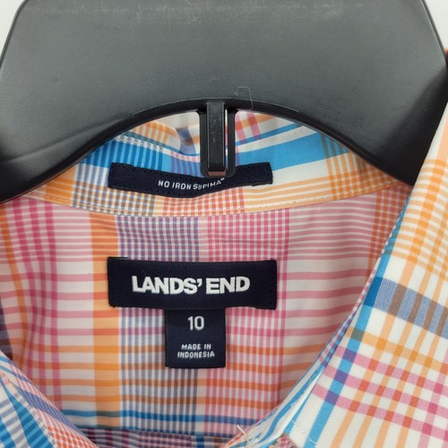 Lands End Top Womens 10 Pink Plaid Tab Sleeve Button Up Casual Coastal Preppy - Picture 3 of 8
