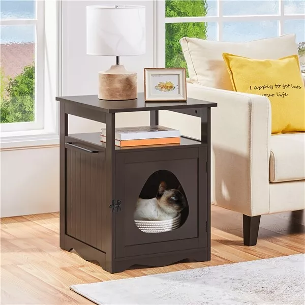Wooden Cat Litter Box Enclosure Hidden Cat Washroom Pet House Side
